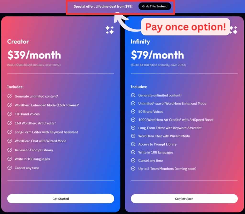 wordhero pricing