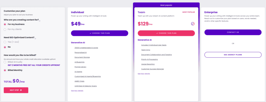 content at scale pricing plans