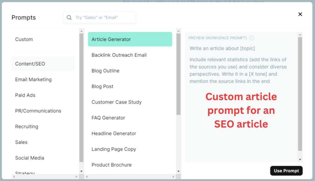 copyai custom prompts example