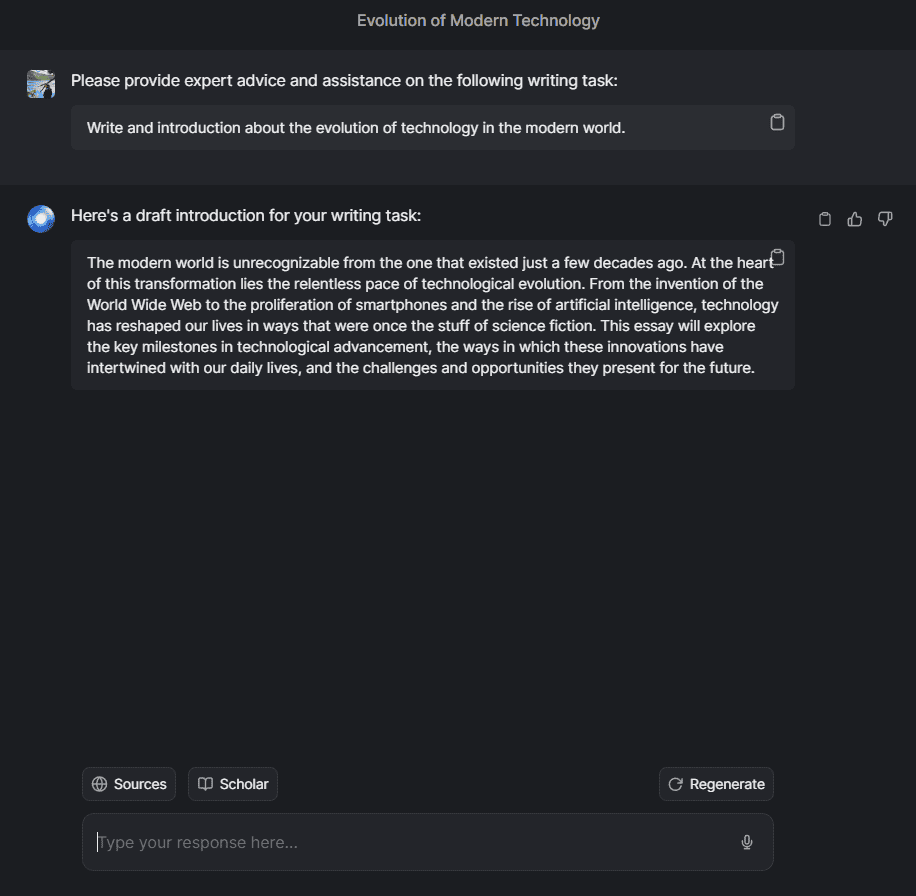hyperwrite chat being used to write