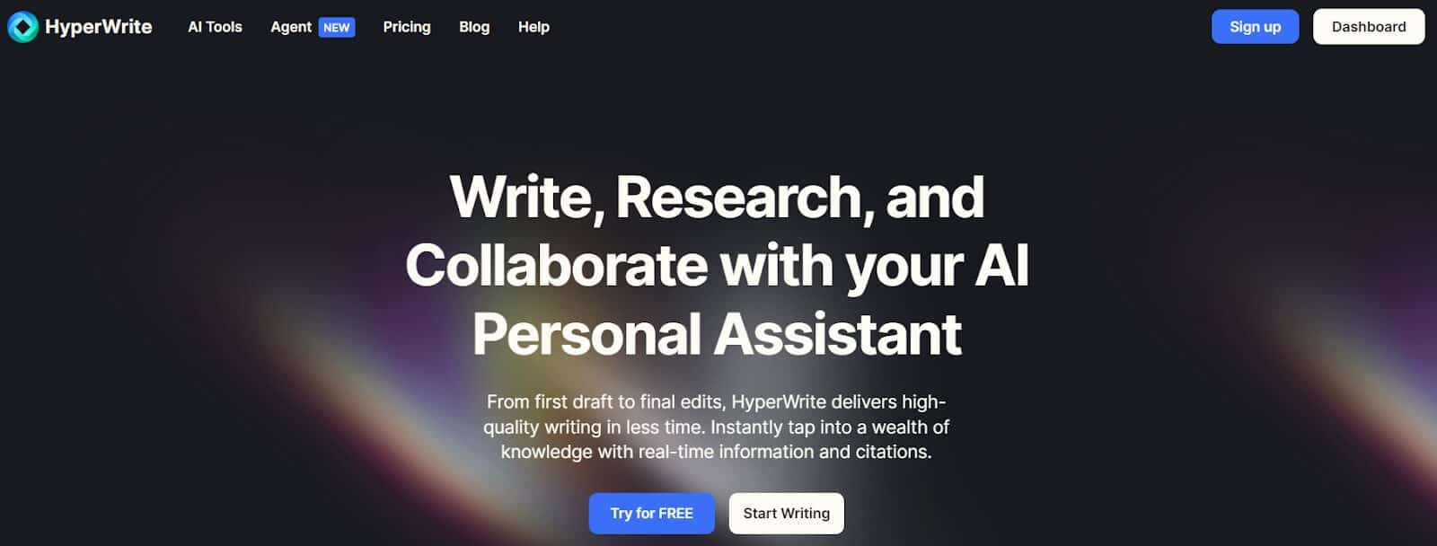 hyperwrite ai writer homepage