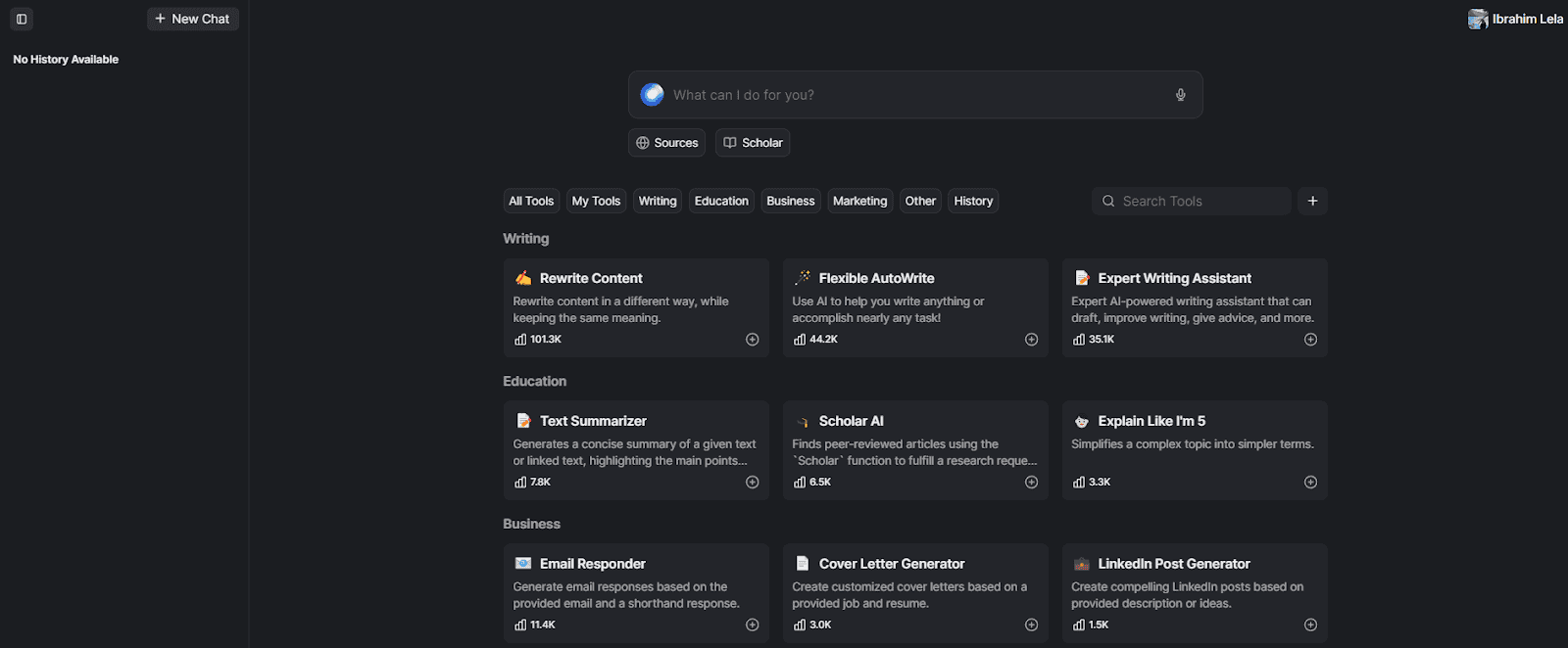 hyperwrite ai writing tool dashboard