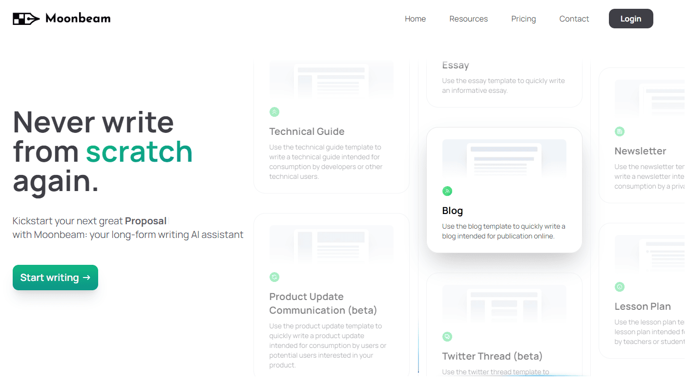 moonbeam ai writer home page