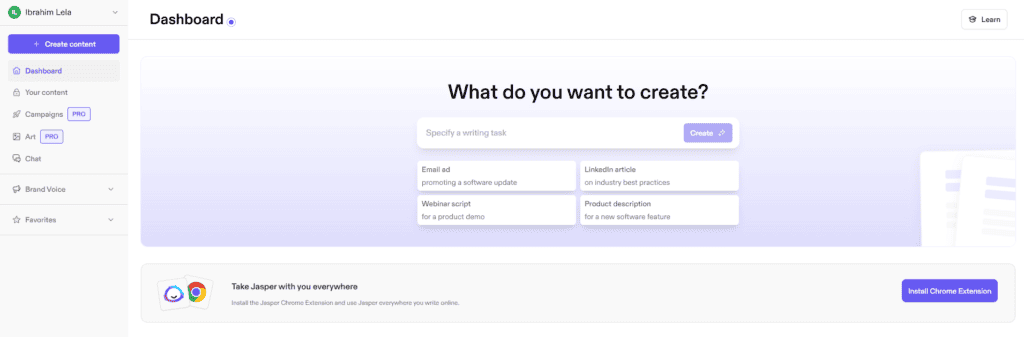 jasper.ai dashboard