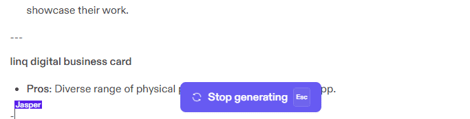 Jasper.AI generating text