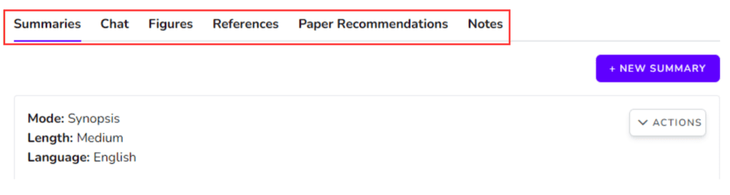 SciSummary's different ways of summarizing articles