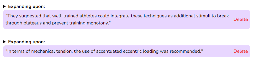 Multiple areas of text expansion in scisummary