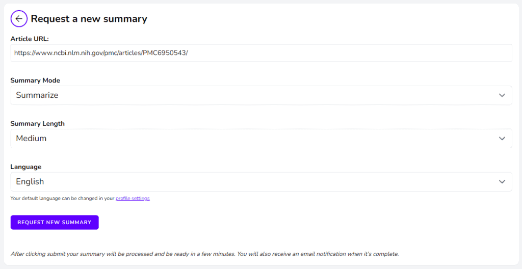 request new summary
