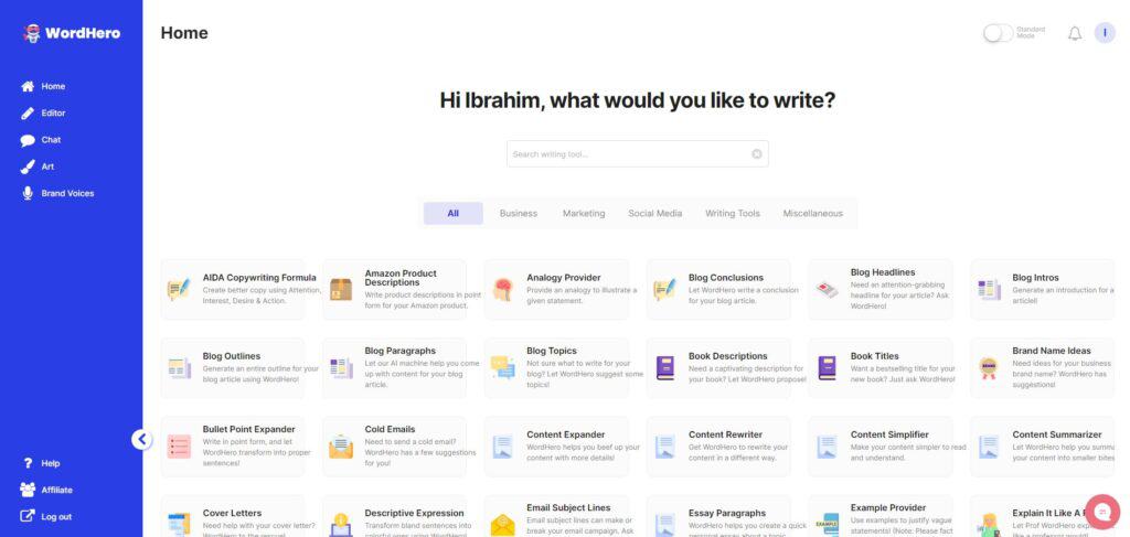 wordhero dashboard