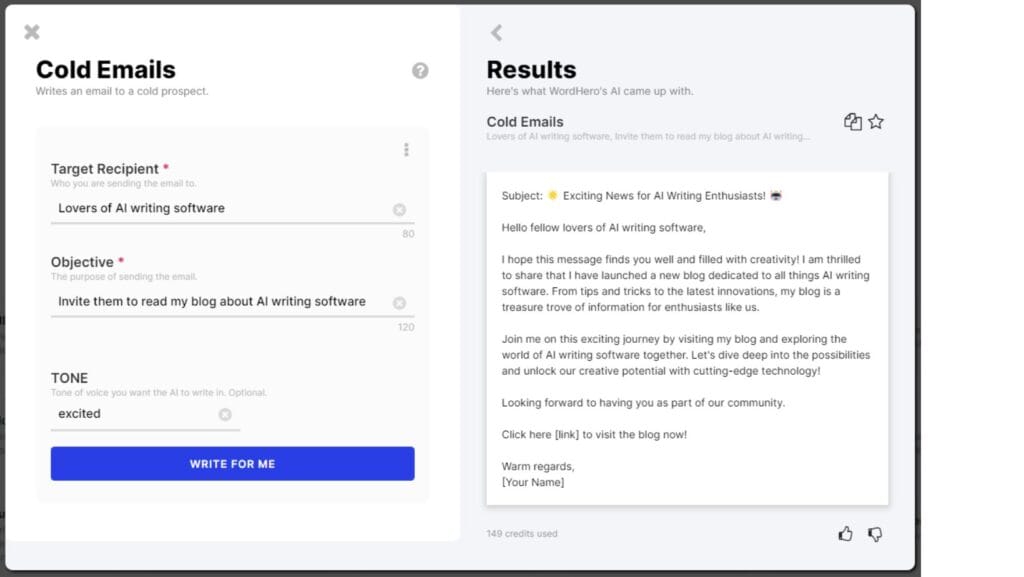 result from wordhero ai