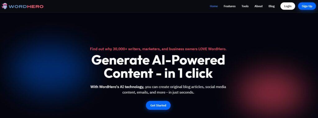 wordhero ai homepage