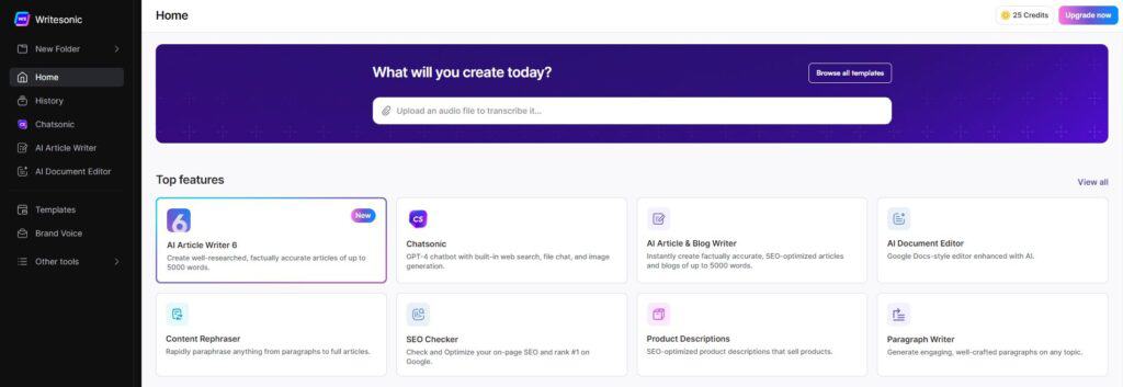 writesonic ai writer dashboard