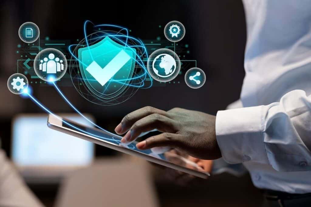 man accessing AI tools on tablet