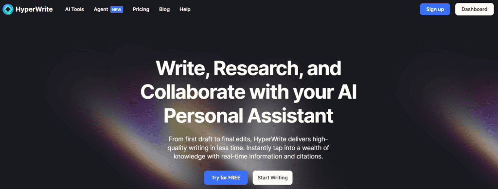HyperWrite AI writing software homepage