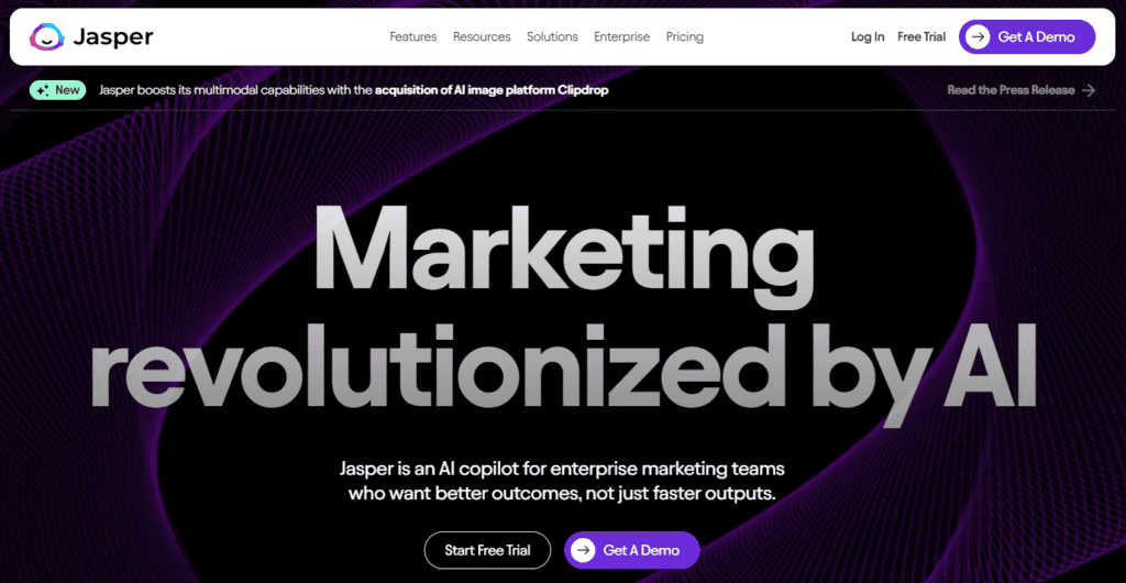 homepage of AI writing tool Jasper AI