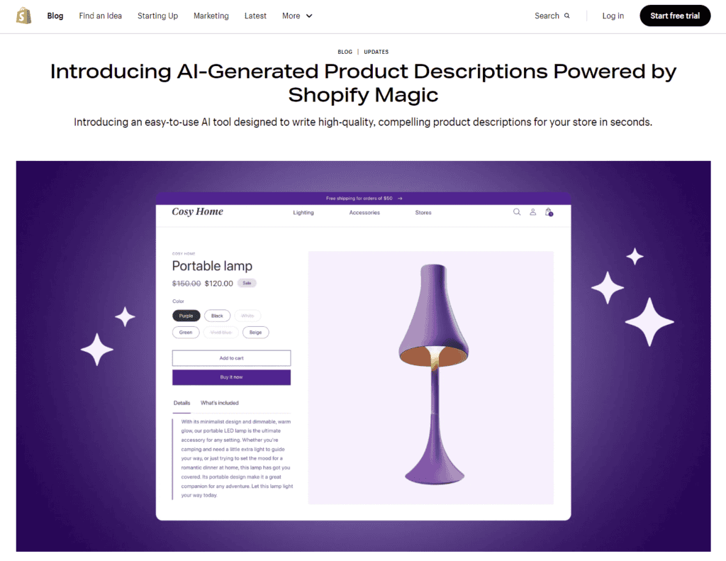 Shopify product descriptions written using AI
