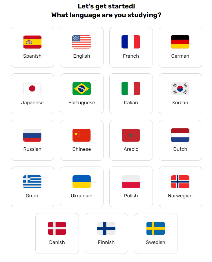 Langotalk's language selection prompt