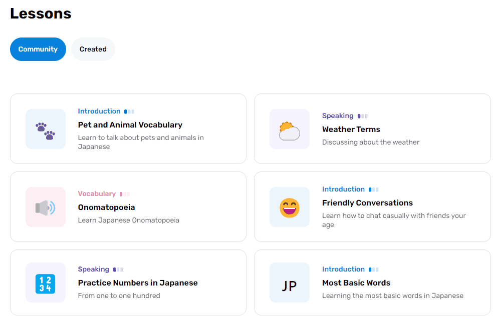Langotalk's community created lessons page