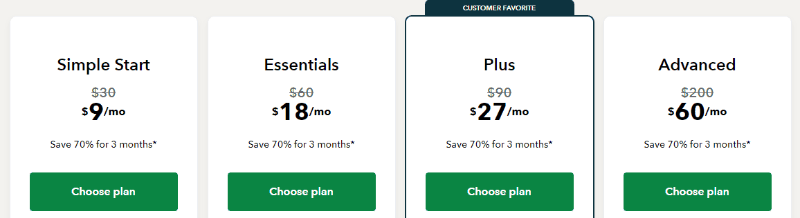 QuickBooks pricing plans