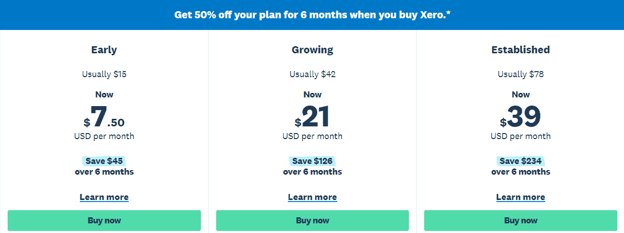 Xero pricing plans