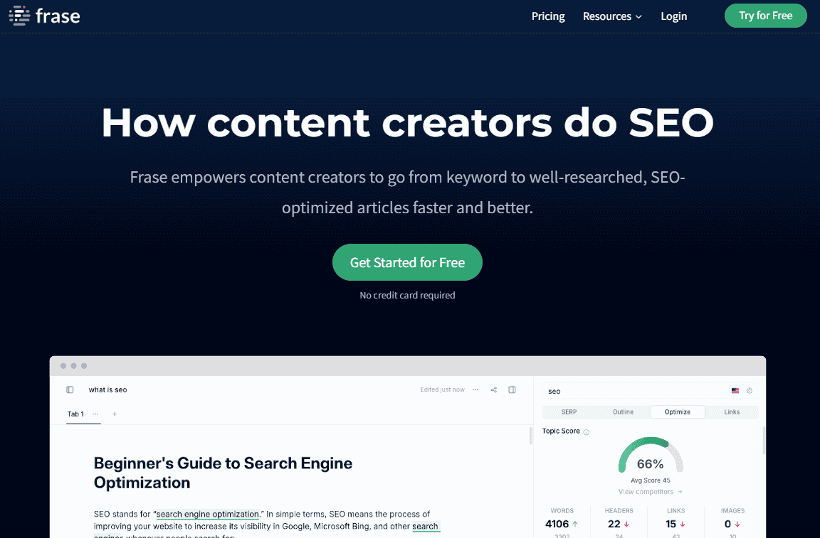 frase.io homepage