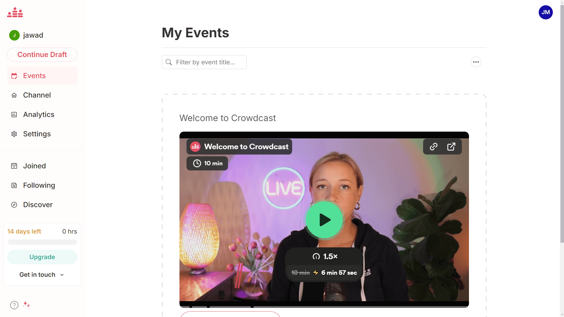 crowdcast dashboard