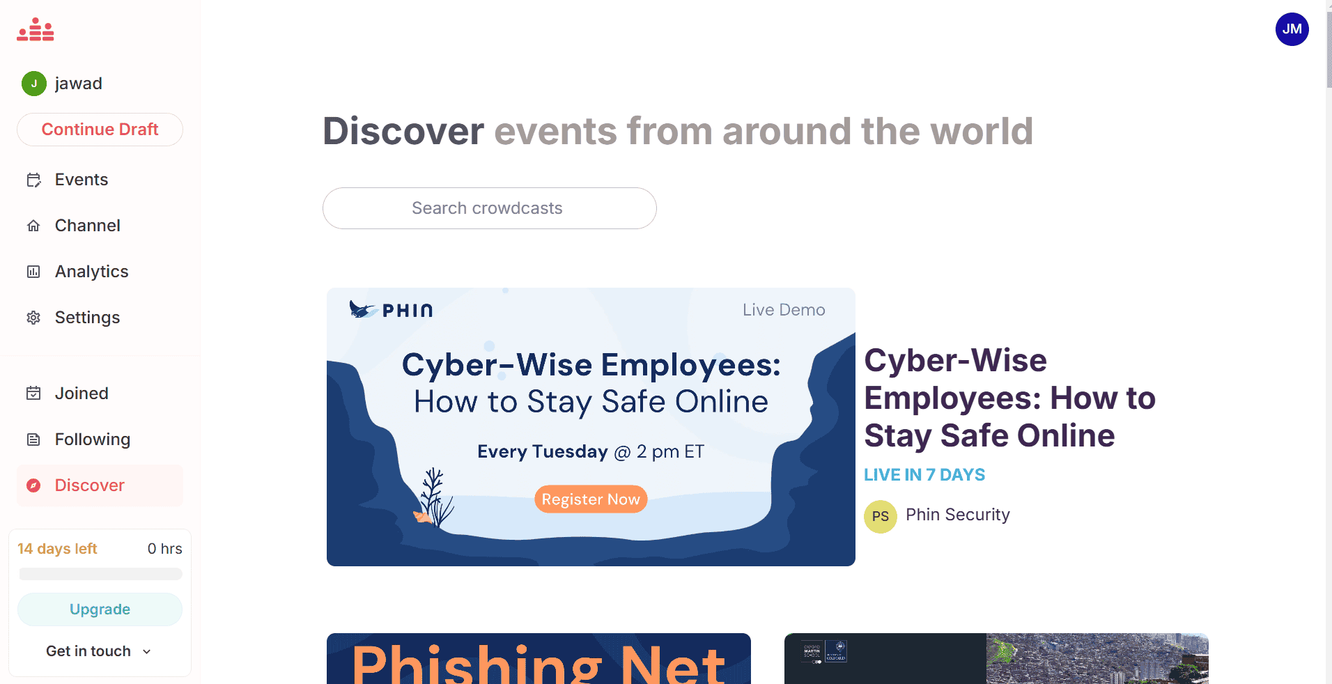 crowdcast discover page