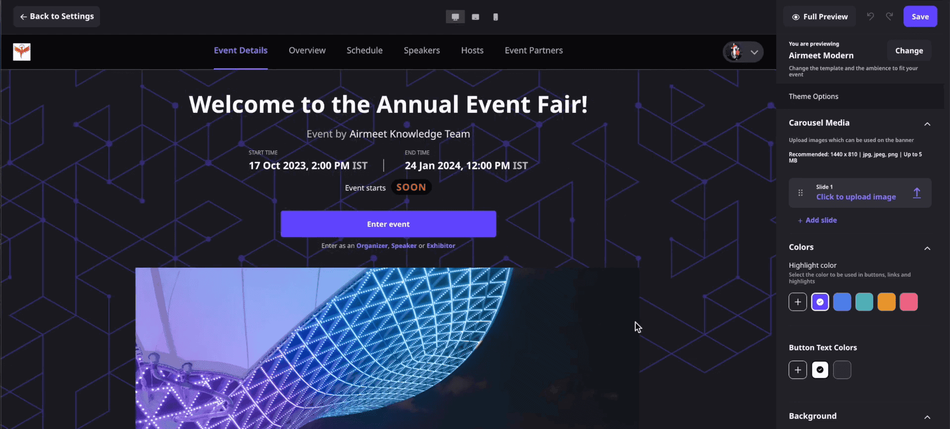 airmeet registration customization page