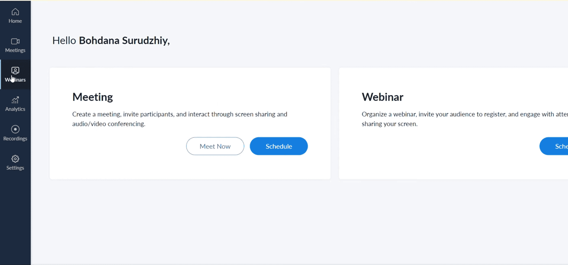 zoho webinar dashboard