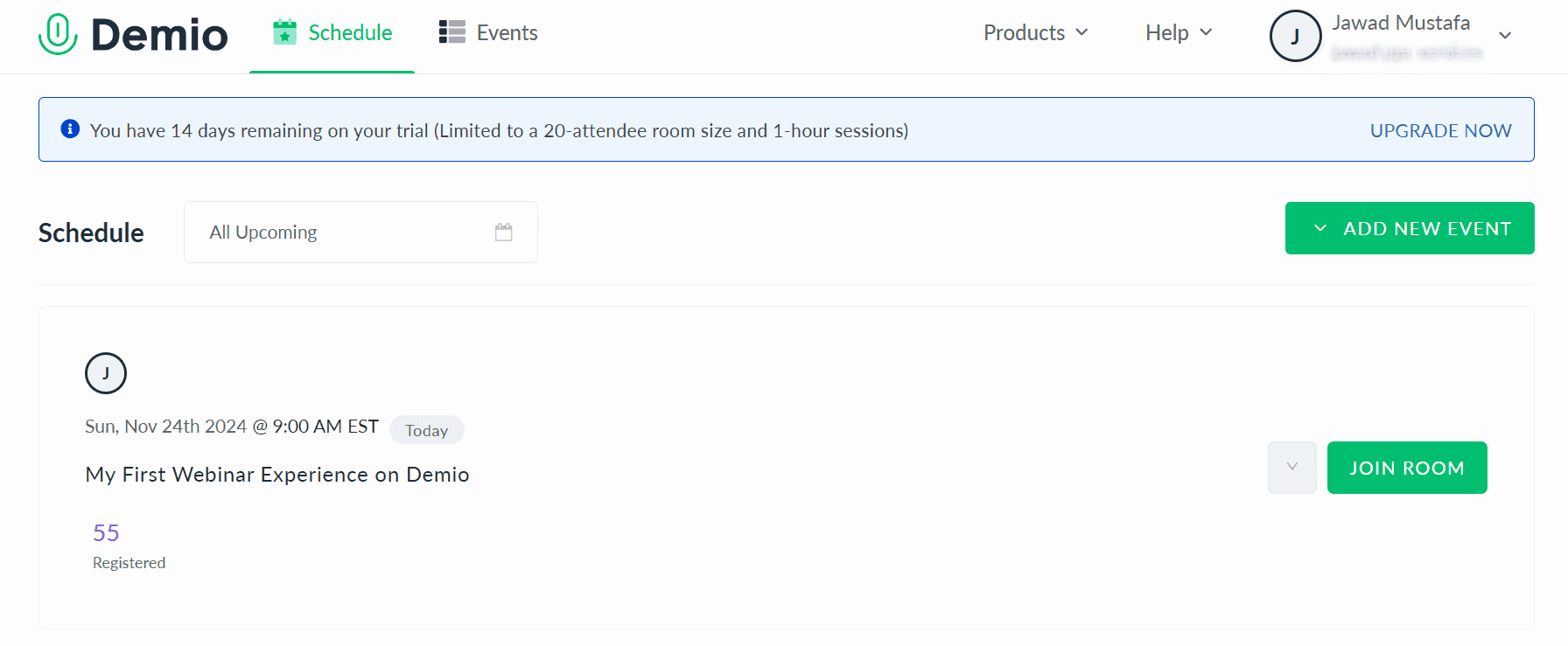 demio schedule tab